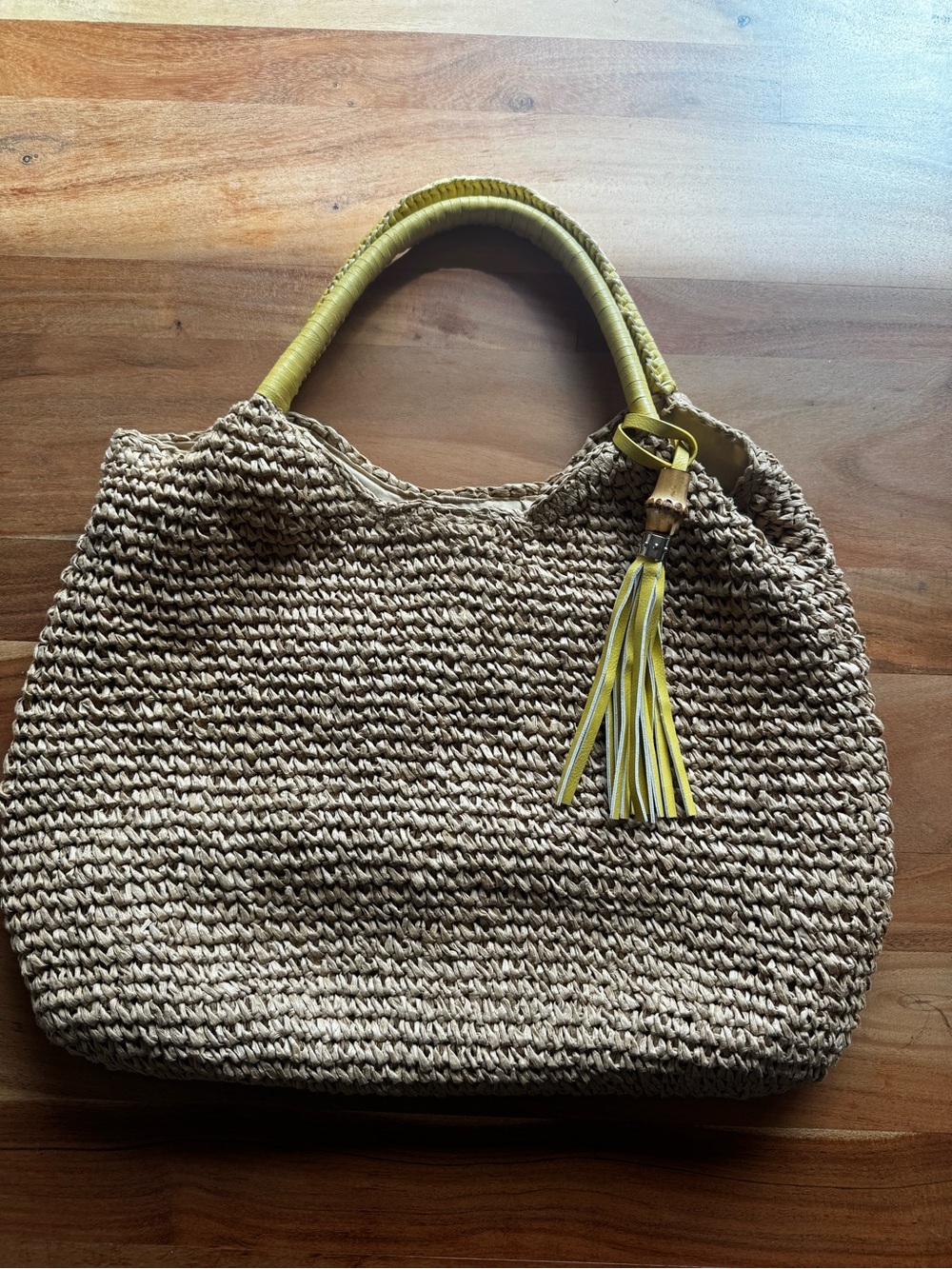 Tommy Bahama Woven Straw Tote Bag with Yellow Trim